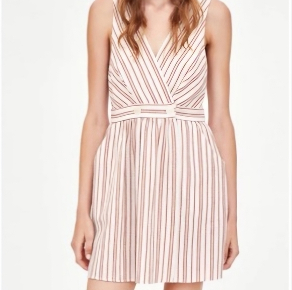Zara Cream Orange Striped Mini Wrap Dress Sixe XS - Picture 1 of 16